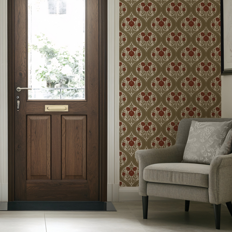 Catherine - Papier peint à motif de treillis floral imprimé en bloc