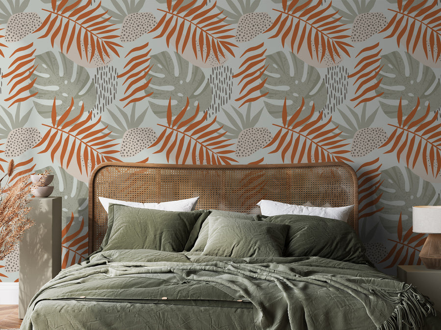 Stella - Papier peint feuilles tropicales neutres