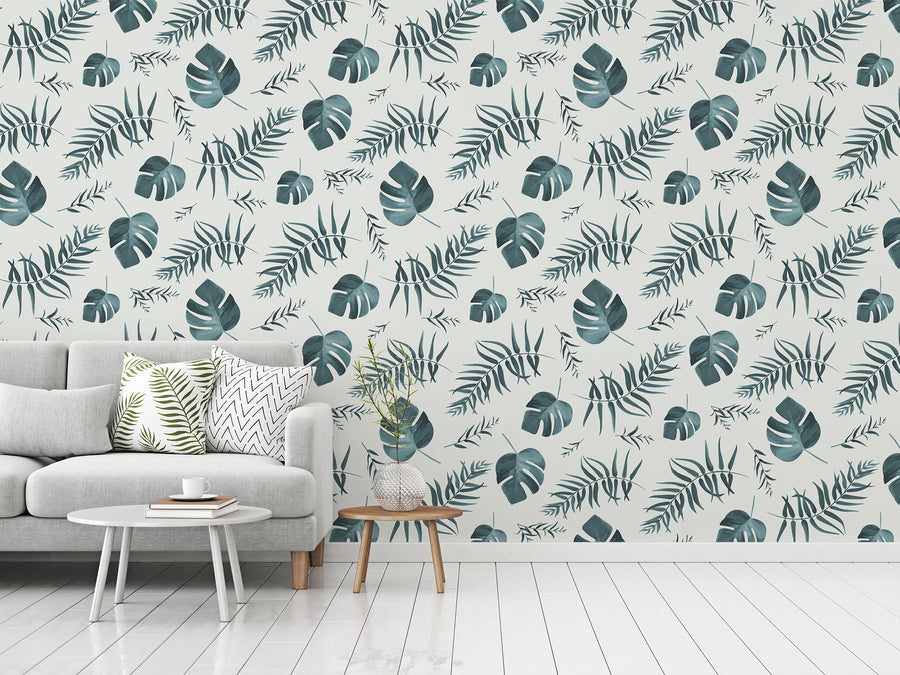 Ivy - Papier peint tropical à feuilles de palmier aquarelle